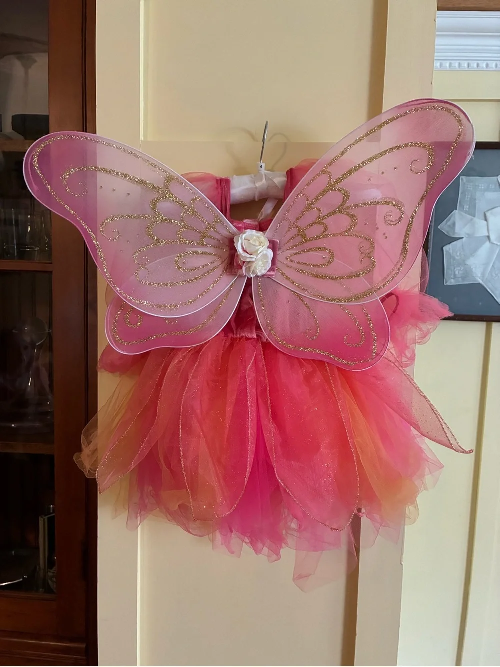 Girls Pink Fairy Tutu Costume with Floral Headpiece and Wings